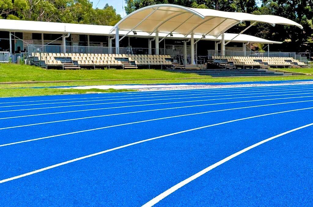 Blue athletic track, at the Athletic Centre